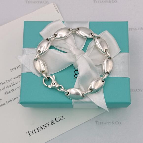 Tiffany & Co. Pebble Link Oval Bracelet Sterling Silver Italy Vintage W/ Pouch - Picture 10 of 13
